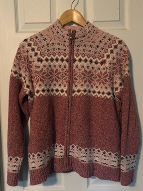 Northern Reflections pink zip-front fair isle sweater